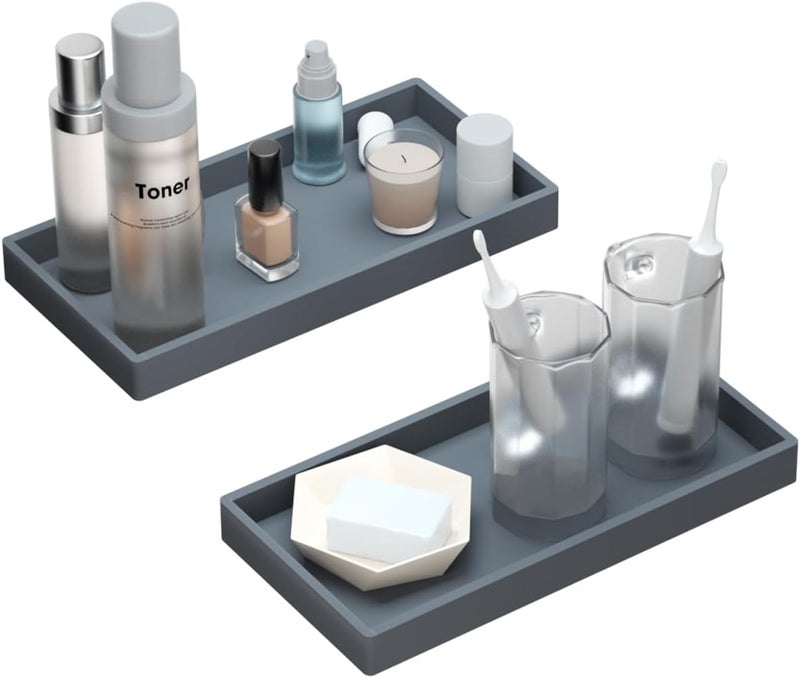 BBK Bathroom Vanity Tray 7.8 in - 2 Pack(Small) Silicone Bathroom Tray for Counter, Perfume Key Trinket Ring Tray, Decor Soap Dispenser Countertop Tray for Kitchen Sink Organization (Gray) - Image 1